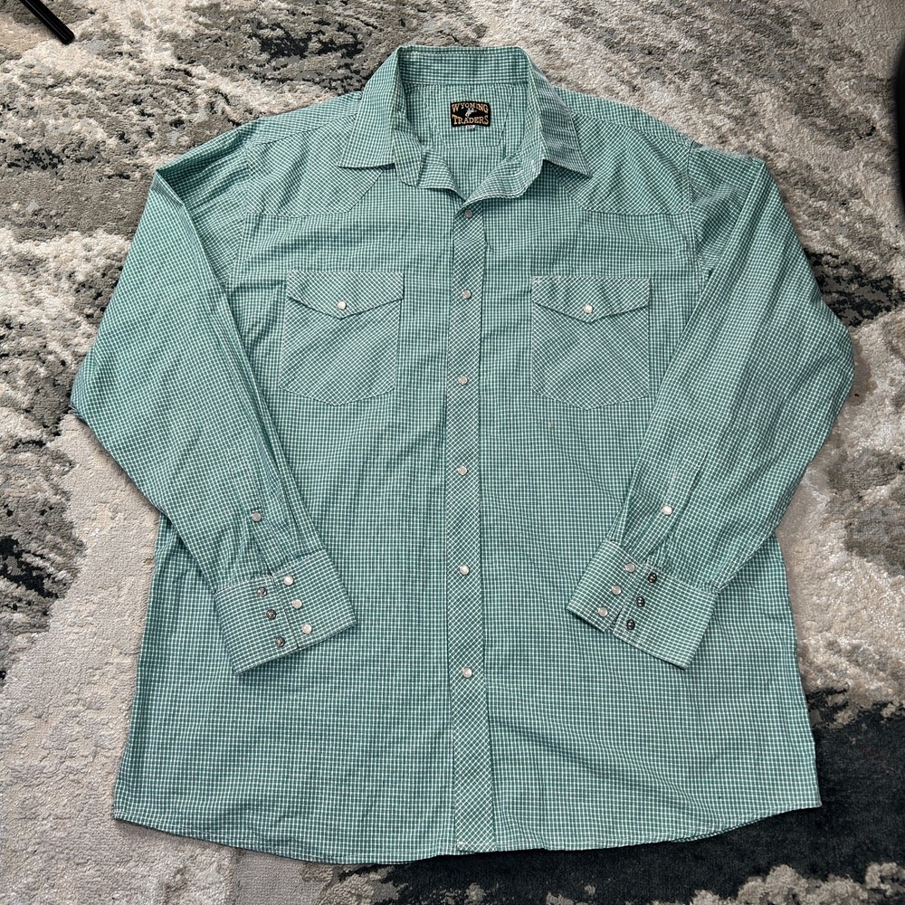 Wyoming Traders Western Shirt Mens‎ 2XL Green Plaid Pearl Snap Button Up Outdoor